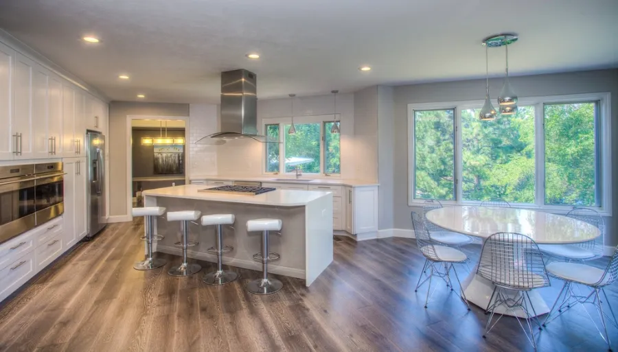 Load-bearing wall removed to open a kitchen into the dining room
